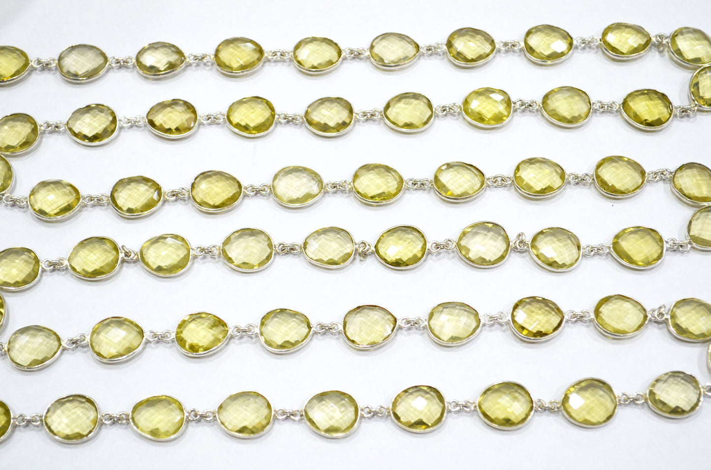 Natural Lemon Quartz Faceted Egg Shape Connector Chain , 12x13 mm , RB-5851