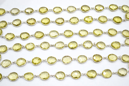 Natural Lemon Quartz Faceted Egg Shape Connector Chain , 12x13 mm , RB-5851