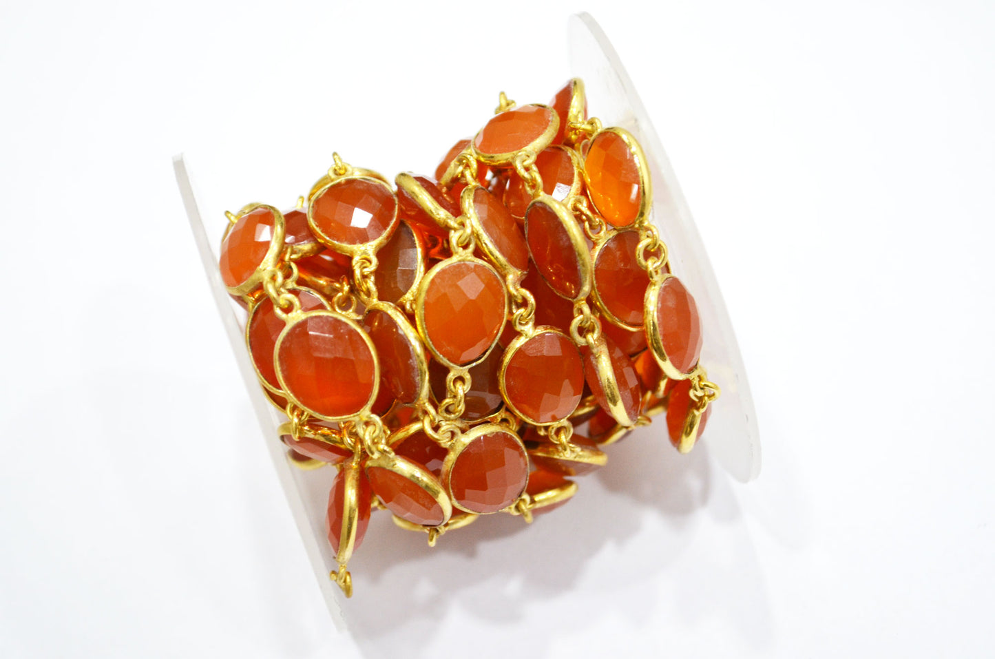 Carnelian Chalcedony Faceted Connector Chain , Carnelian Chalcedony Egg Shape Bezel Link Chain , 12x13 mm , RB-5852