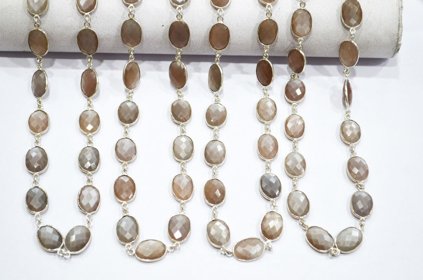 Chocolate Moonstone Faceted Connector Chain , Chocolate Moonstone Oval Shape Bezel Link Chain , 11x14 mm , RB-5853