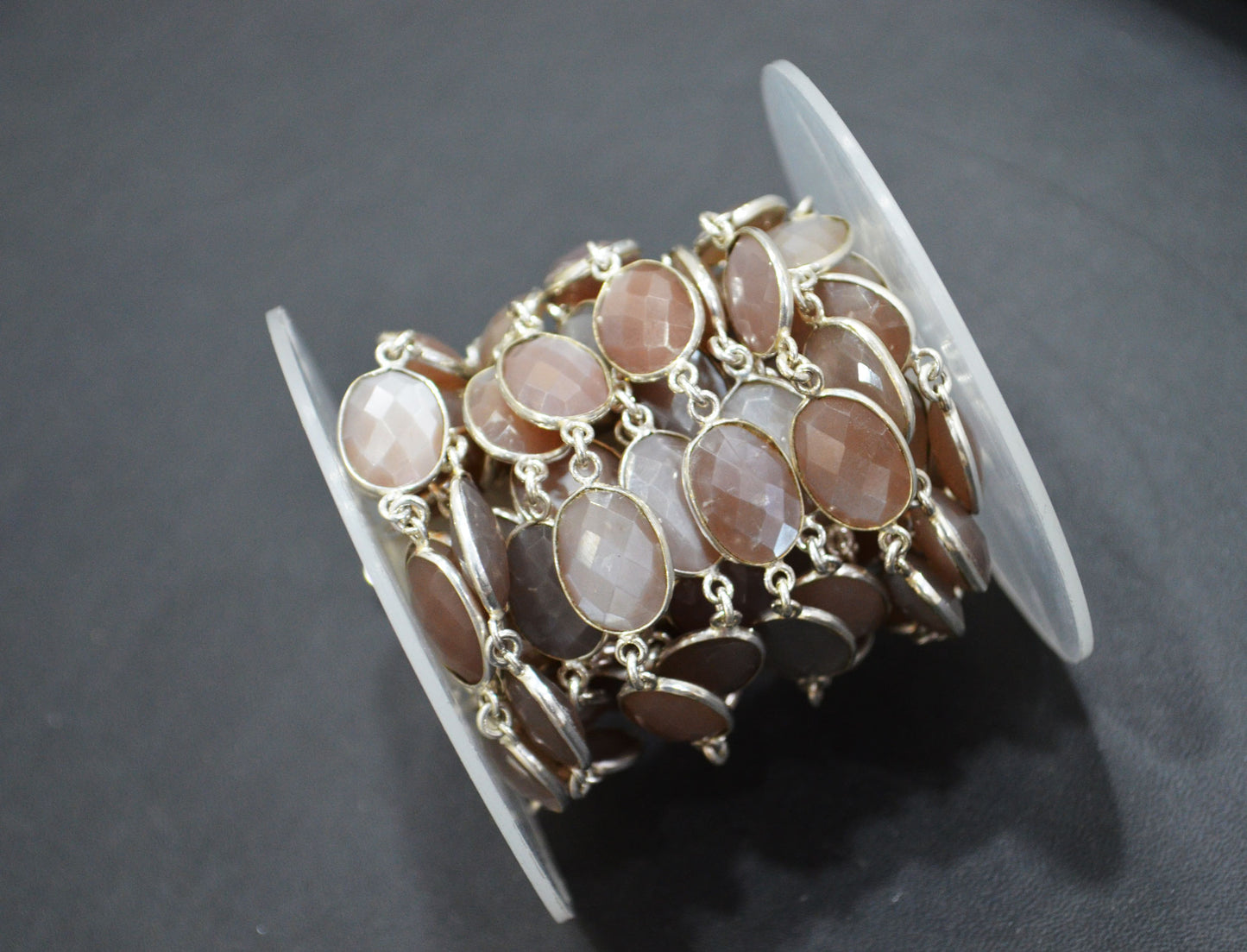 Chocolate Moonstone Faceted Connector Chain , Chocolate Moonstone Oval Shape Bezel Link Chain , 11x14 mm , RB-5853