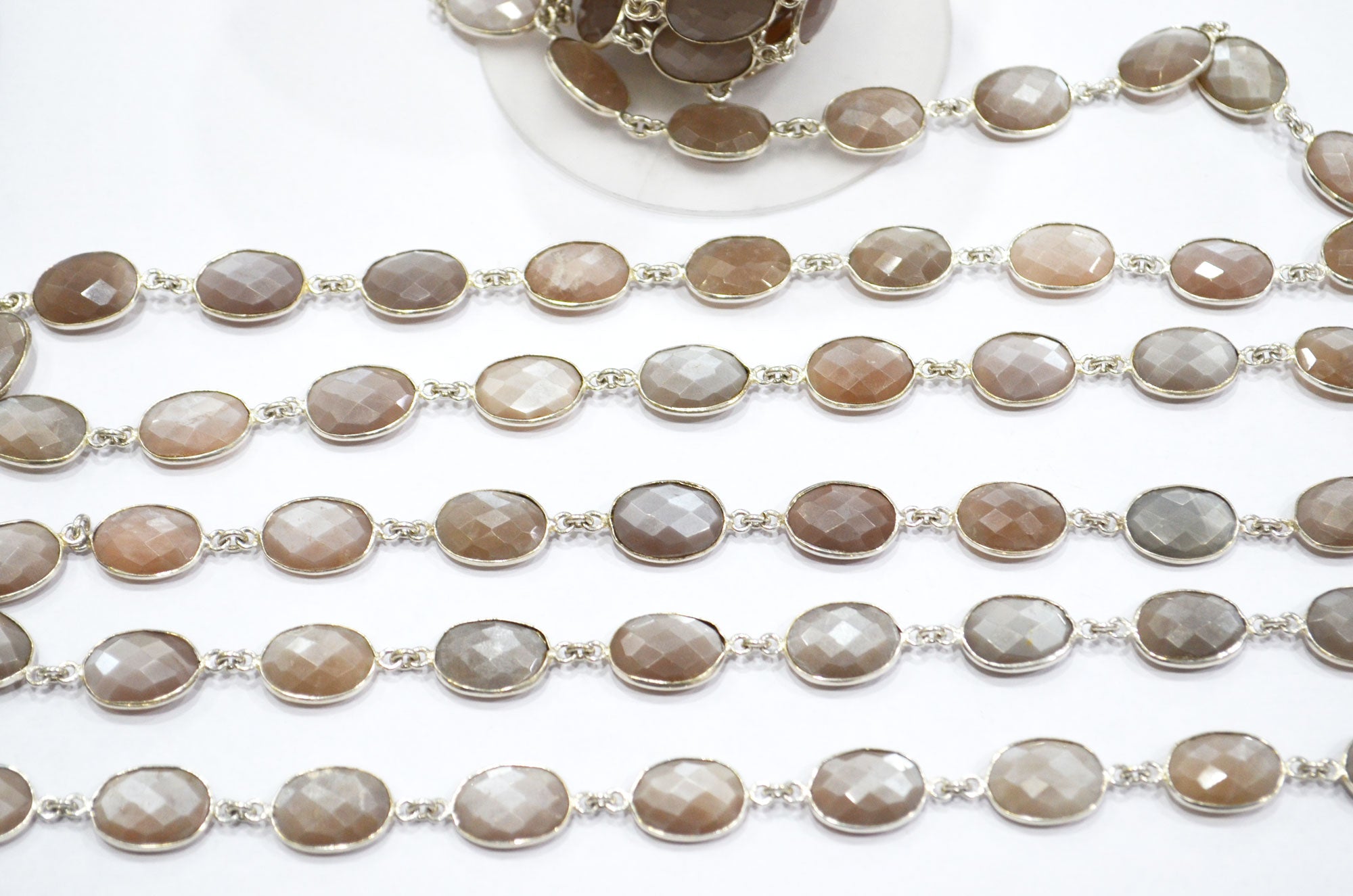 Chocolate Moonstone Faceted Connector Chain , Chocolate Moonstone Oval Shape Bezel Link Chain , 11x14 mm , RB-5853