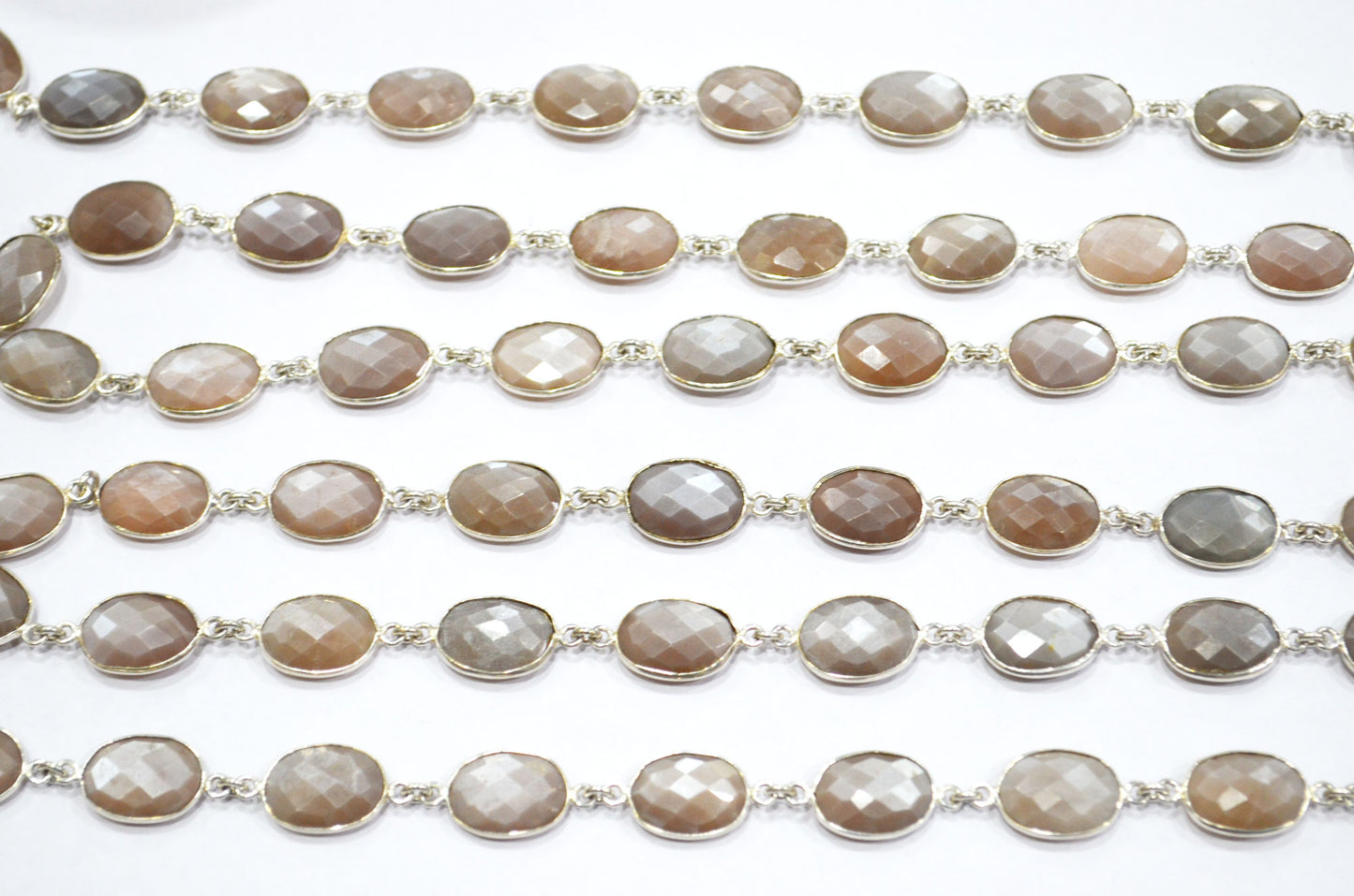 Chocolate Moonstone Faceted Connector Chain , Chocolate Moonstone Oval Shape Bezel Link Chain , 11x14 mm , RB-5853