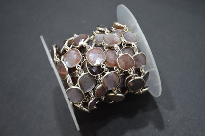 Chocolate Moonstone Faceted Connector Chain , Chocolate Moonstone Cushion Shape Bezel Link Chain , 10 - 12 mm , RB-5854