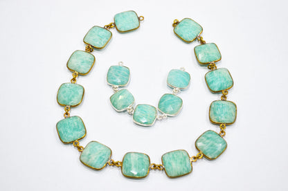 Amazonite Faceted Cushion Shape Connector Chain , 15 mm , RB-5855