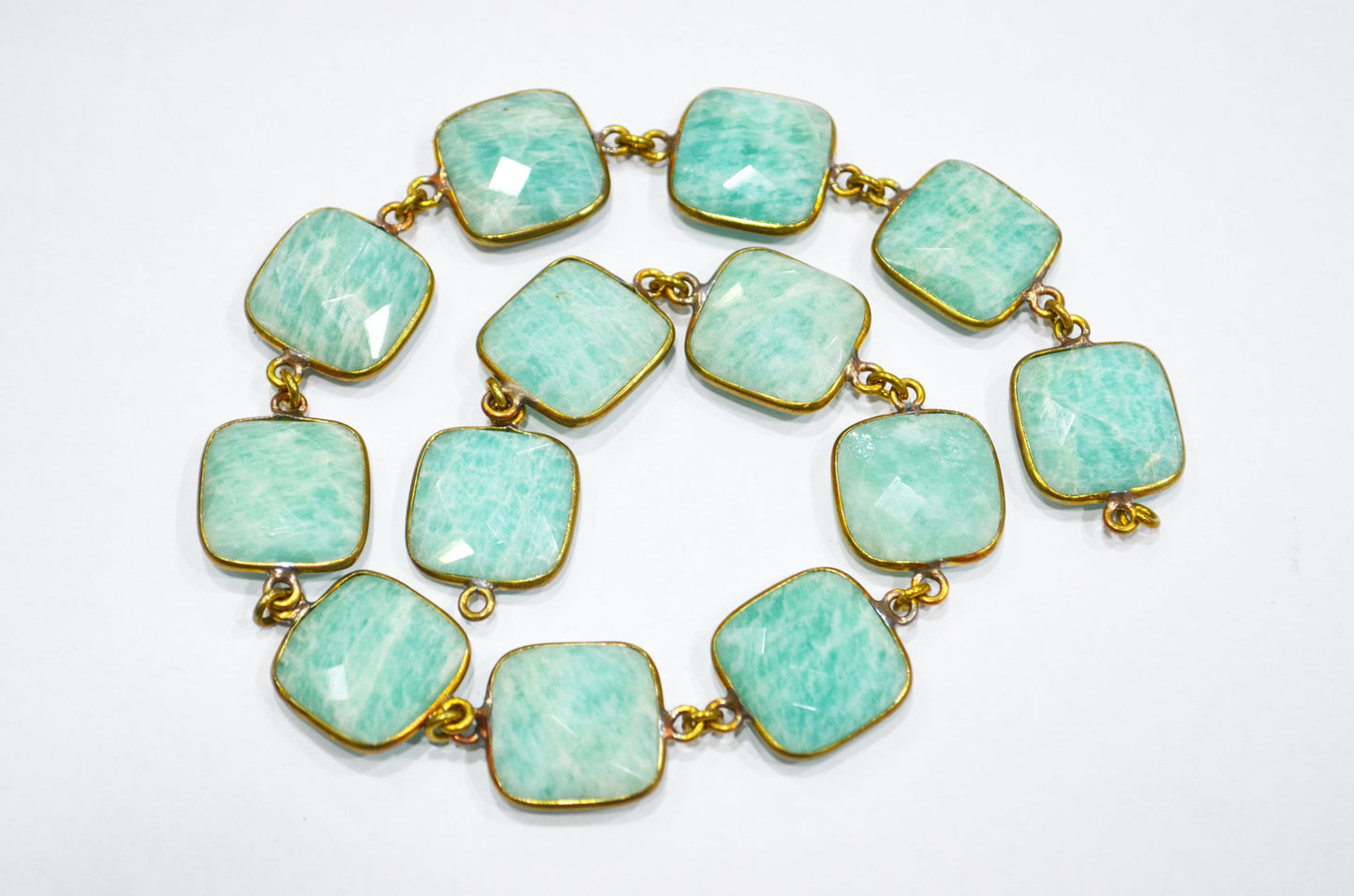 Amazonite Faceted Cushion Shape Connector Chain , 15 mm , RB-5855