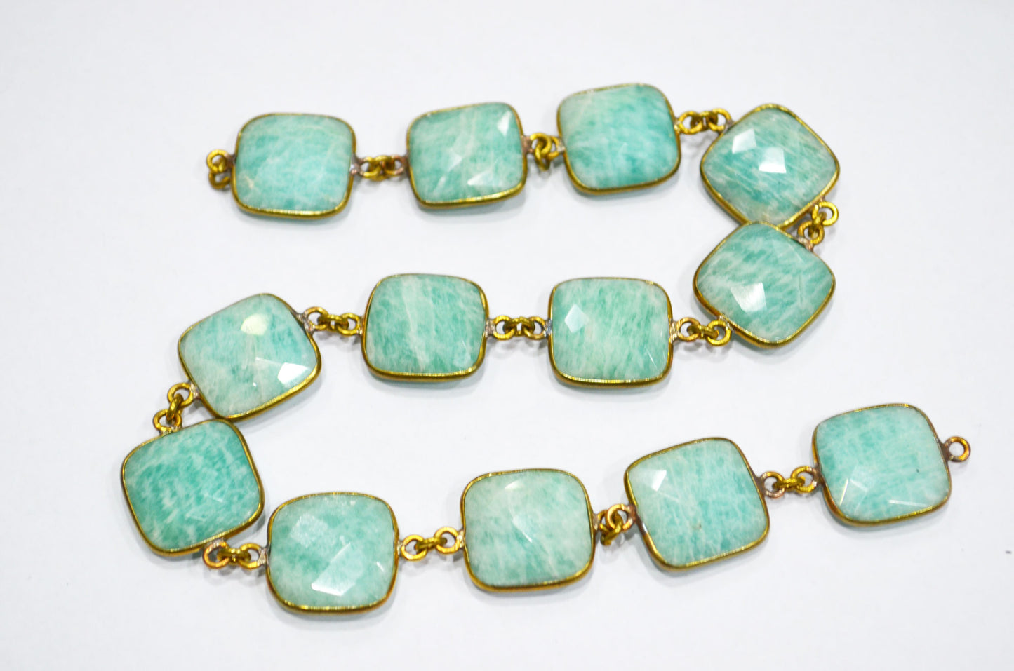 Amazonite Faceted Cushion Shape Connector Chain , 15 mm , RB-5855