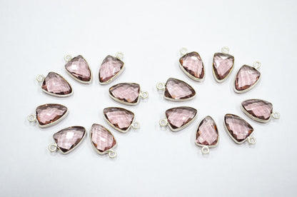 Morganite Hydro Quartz Trillion Shape Connector , Sold By Piece , 10x13 mm , RB-5856A