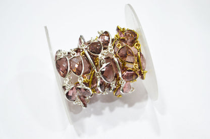 Morganite Hydro Quartz Faceted Trillion Shape Connector Chain , 10x13 mm , RB-5856