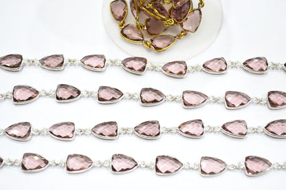 Morganite Hydro Quartz Faceted Trillion Shape Connector Chain , 10x13 mm , RB-5856