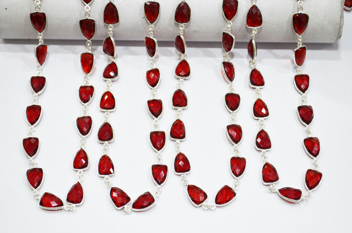 Red Ruby Hydro Quartz Faceted Trillion Shape Connector Chain , 10x13 mm , RB-5857