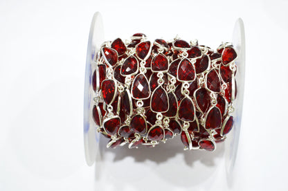 Red Ruby Hydro Quartz Faceted Trillion Shape Connector Chain , 10x13 mm , RB-5857