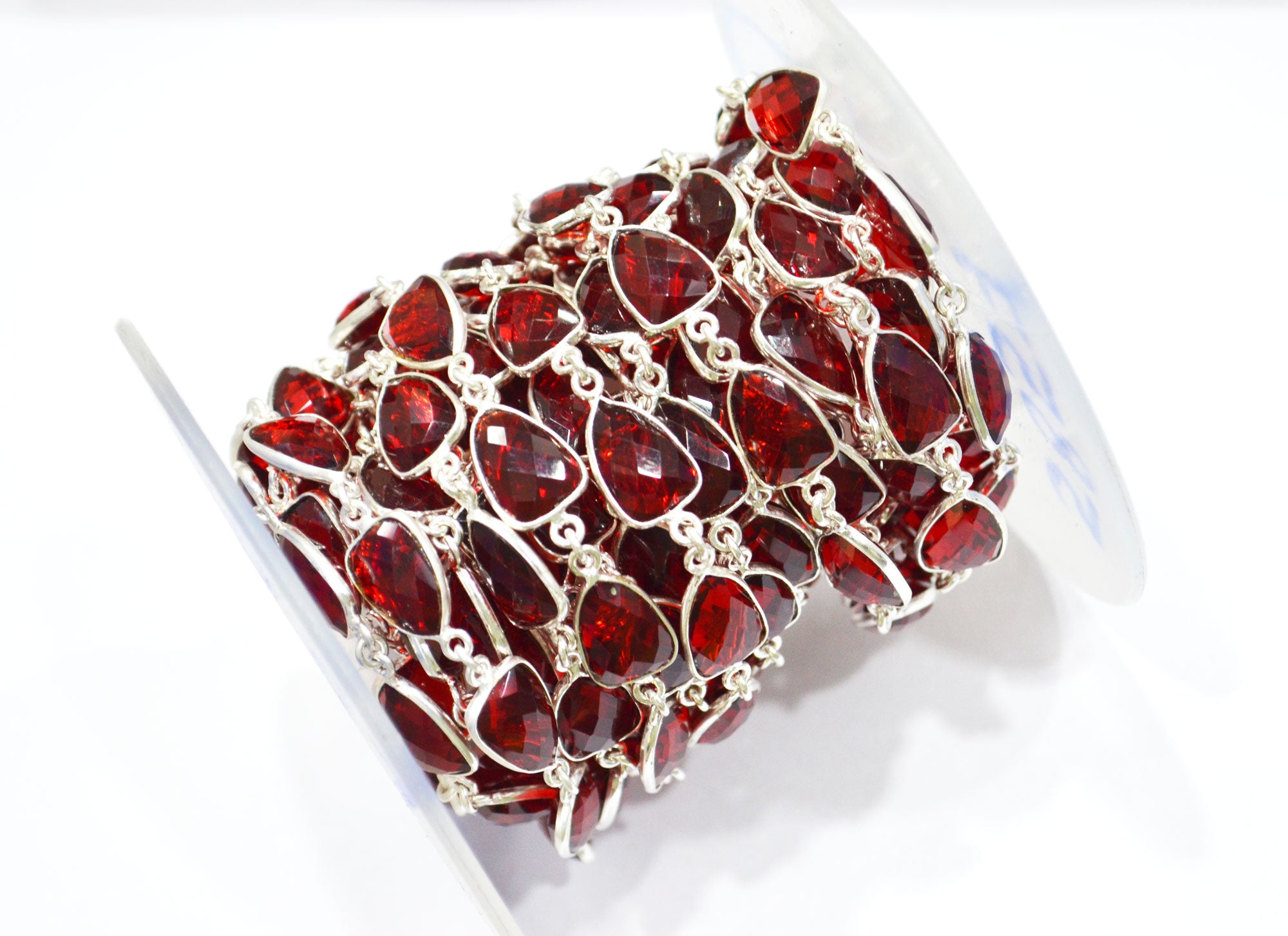 Red Ruby Hydro Quartz Faceted Trillion Shape Connector Chain , 10x13 mm , RB-5857