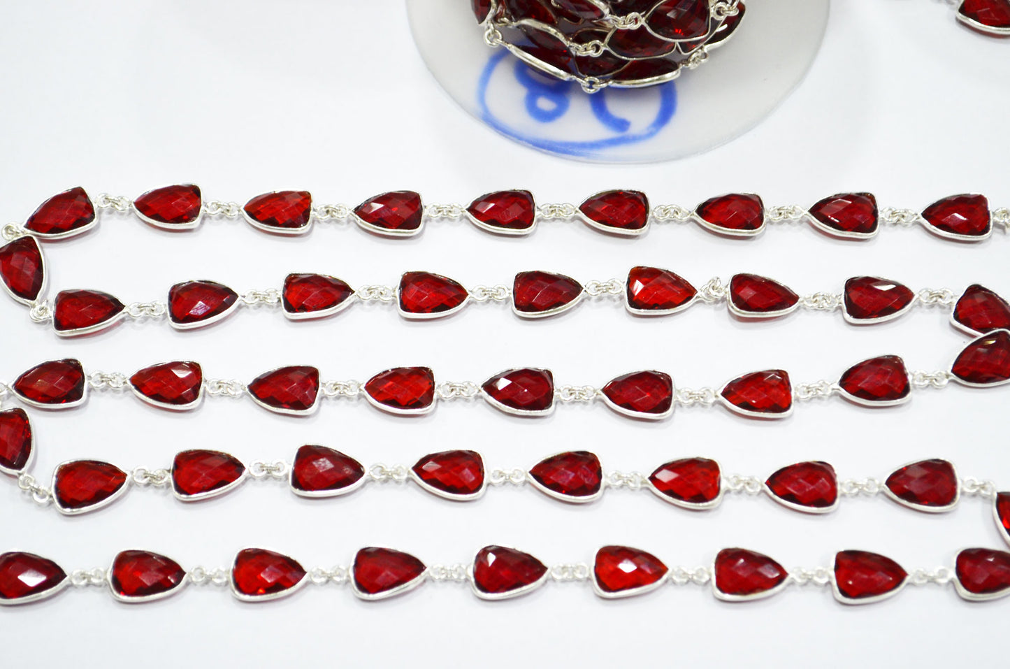 Red Ruby Hydro Quartz Faceted Trillion Shape Connector Chain , 10x13 mm , RB-5857