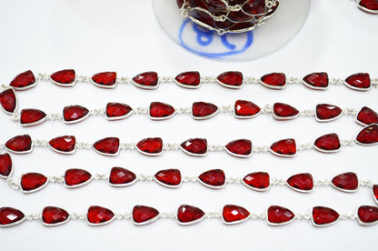 Red Ruby Hydro Quartz Faceted Trillion Shape Connector Chain , 10x13 mm , RB-5857