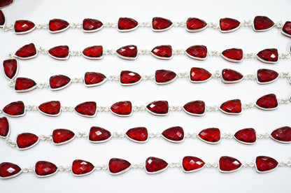 Red Ruby Hydro Quartz Faceted Trillion Shape Connector Chain , 10x13 mm , RB-5857