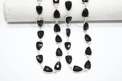 Black Onyx Hydro Quartz Faceted Trillion Shape Connector Chain , 10x13 mm , RB-5858