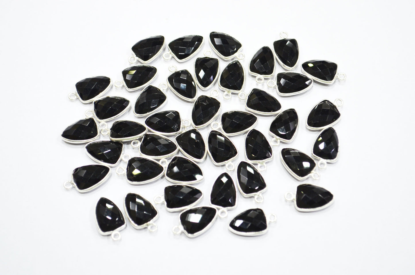 Black Onyx Hydro Quartz Trillion Shape Connector , Sold By Piece , 10x13 mm , RB-5858A