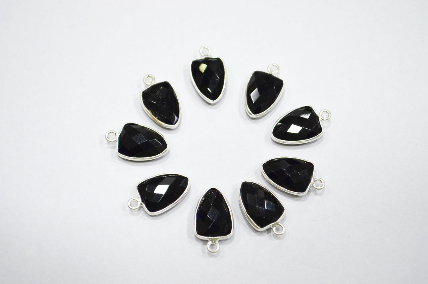 Black Onyx Hydro Quartz Trillion Shape Connector , Sold By Piece , 10x13 mm , RB-5858A