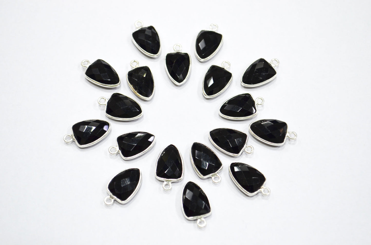 Black Onyx Hydro Quartz Trillion Shape Connector , Sold By Piece , 10x13 mm , RB-5858A