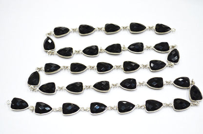 Black Onyx Hydro Quartz Faceted Trillion Shape Connector Chain , 10x13 mm , RB-5858