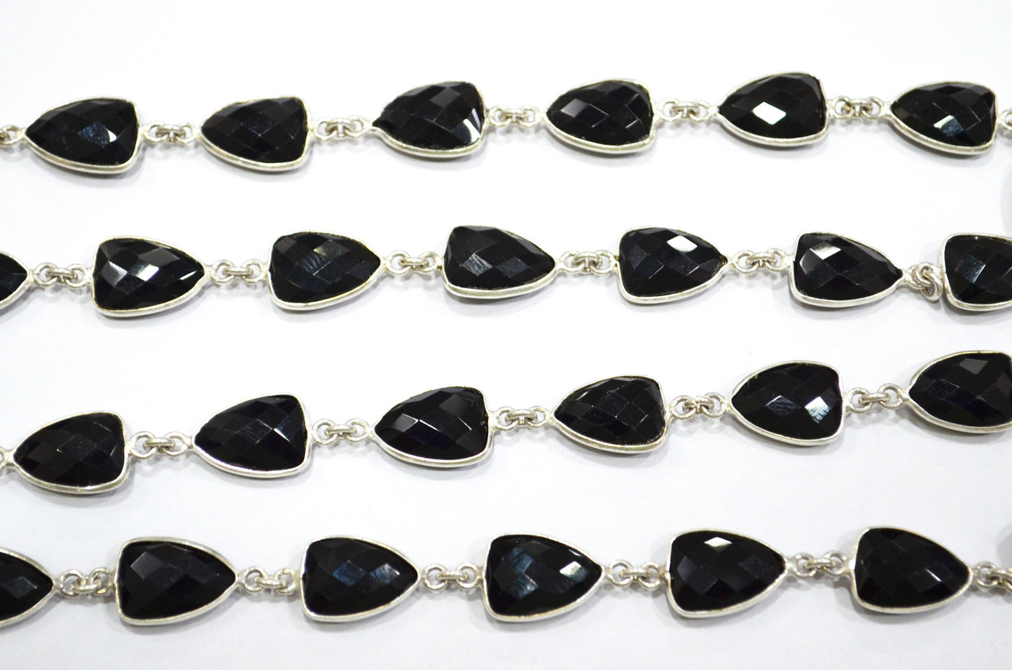 Black Onyx Hydro Quartz Faceted Trillion Shape Connector Chain , 10x13 mm , RB-5858
