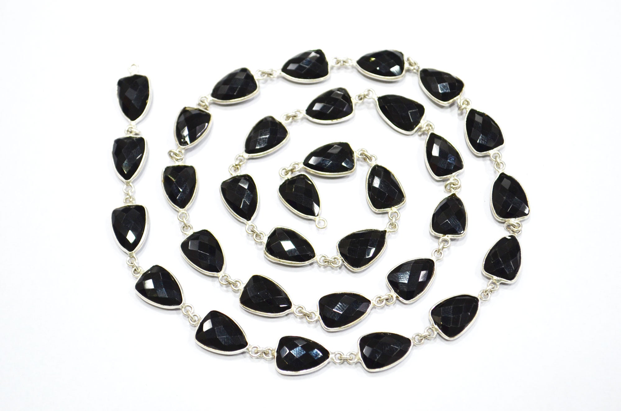 Black Onyx Hydro Quartz Faceted Trillion Shape Connector Chain , 10x13 mm , RB-5858