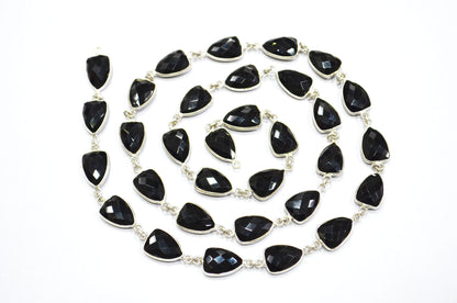 Black Onyx Hydro Quartz Faceted Trillion Shape Connector Chain , 10x13 mm , RB-5858