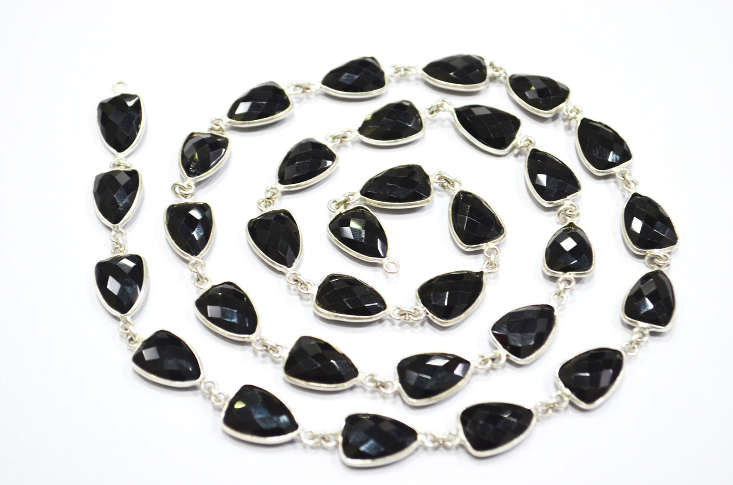 Black Onyx Hydro Quartz Faceted Trillion Shape Connector Chain , 10x13 mm , RB-5858