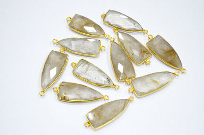 Golden Rutile Faceted Arrowhead Shape Connector , Sold By Piece , 13x35 mm , RB-5859