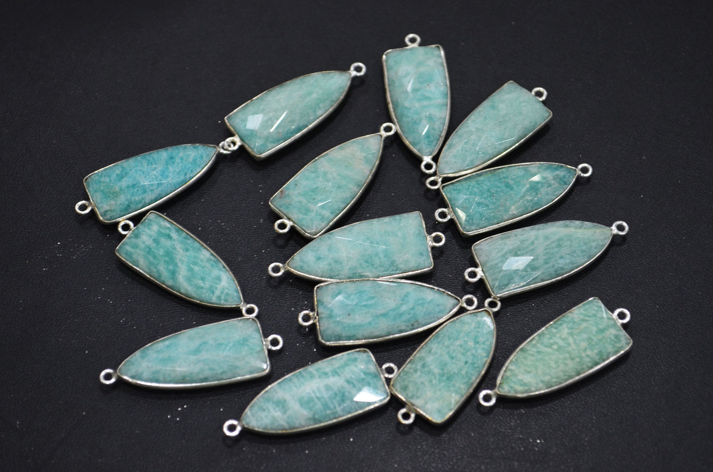Amazonite Faceted Arrowhead Shape Double Bail Connector , Sold By Piece , 13x35 mm , RB-5861