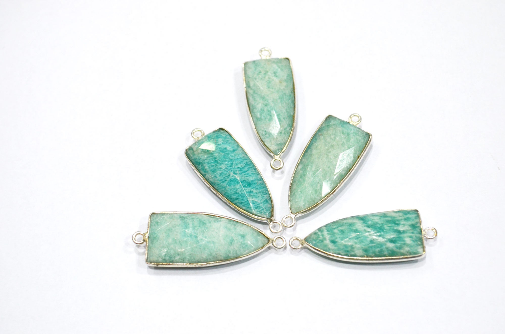 Amazonite Faceted Arrowhead Shape Double Bail Connector , Sold By Piece , 13x35 mm , RB-5861