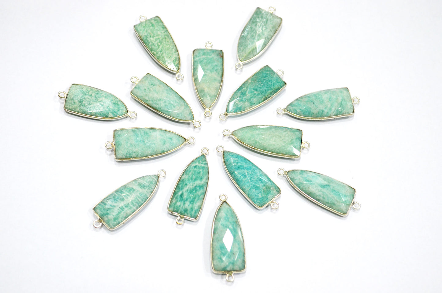 Amazonite Faceted Arrowhead Shape Double Bail Connector , Sold By Piece , 13x35 mm , RB-5861