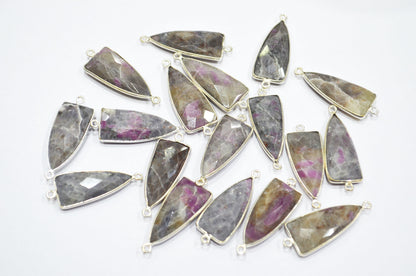 Ruby Rocks Faceted Arrowhead Shape Double Bail Connector , Sold By Piece , 13x35 mm , RB-5863
