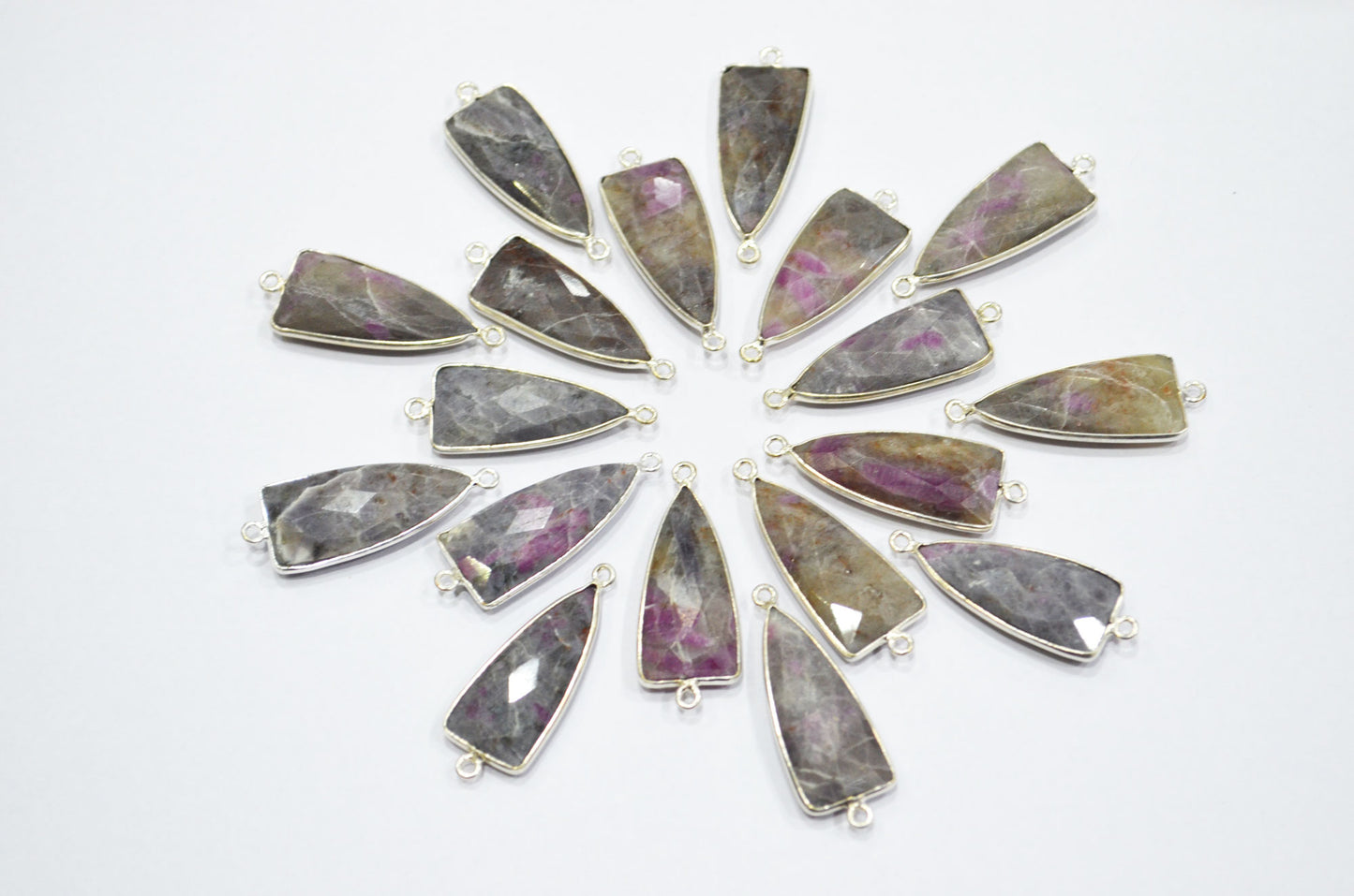 Ruby Rocks Faceted Arrowhead Shape Double Bail Connector , Sold By Piece , 13x35 mm , RB-5863