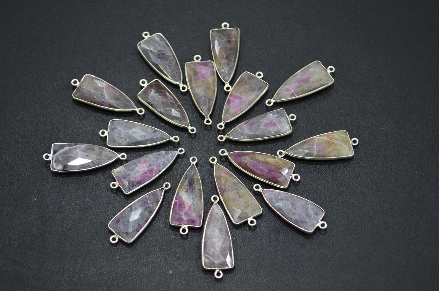 Ruby Rocks Faceted Arrowhead Shape Double Bail Connector , Sold By Piece , 13x35 mm , RB-5863