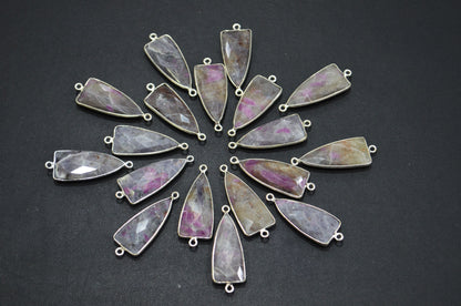 Ruby Rocks Faceted Arrowhead Shape Double Bail Connector , Sold By Piece , 13x35 mm , RB-5863