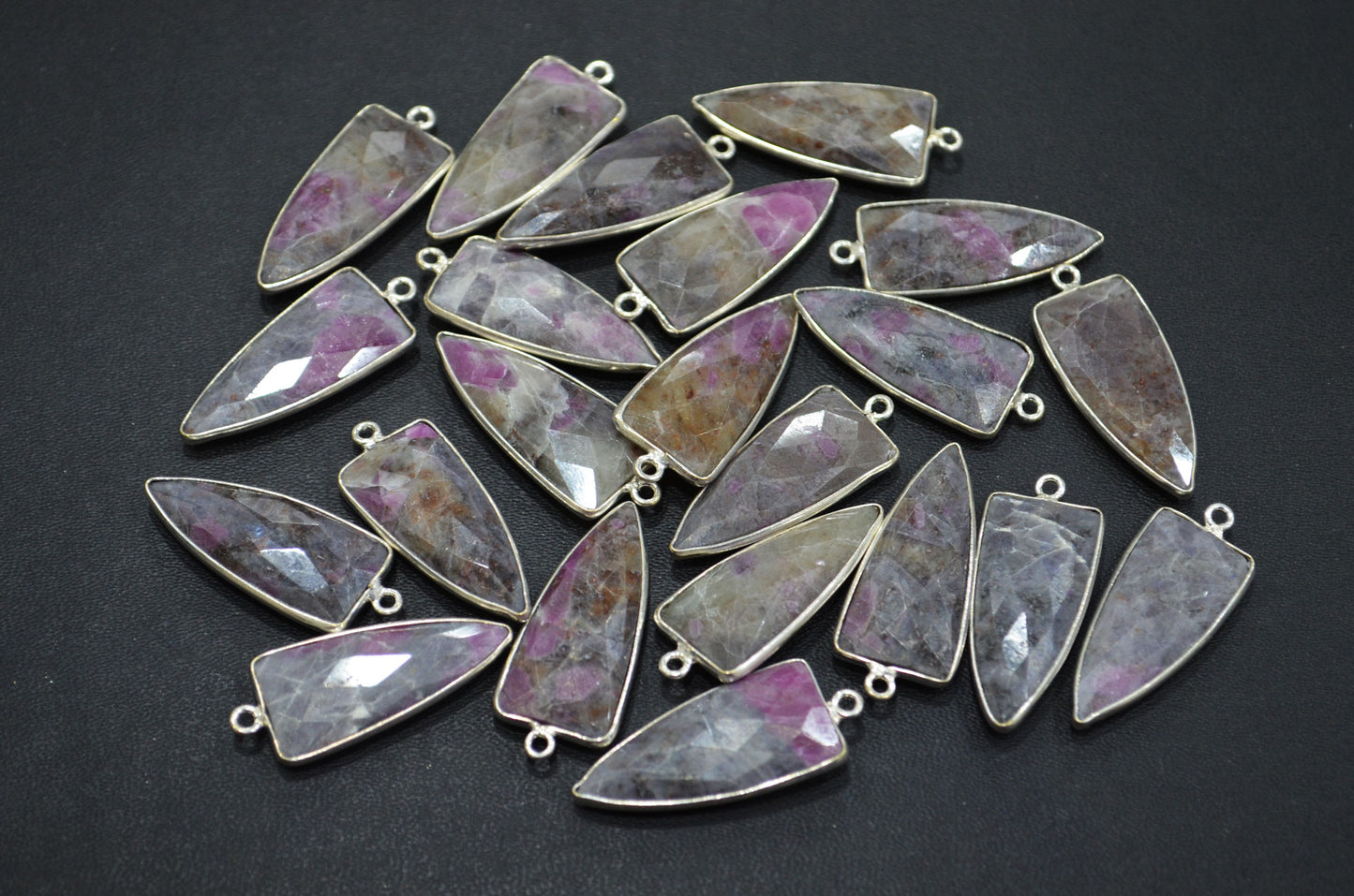 Ruby Rocks Faceted Arrowhead Shape Single Bail Connector , Sold By Piece , 13x32 mm , RB-5864