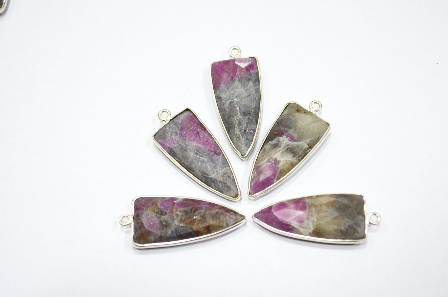 Ruby Rocks Faceted Arrowhead Shape Single Bail Connector , Sold By Piece , 13x32 mm , RB-5864