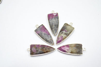 Ruby Rocks Faceted Arrowhead Shape Single Bail Connector , Sold By Piece , 13x32 mm , RB-5864