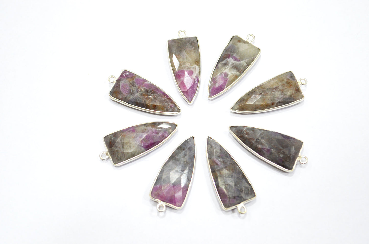 Ruby Rocks Faceted Arrowhead Shape Single Bail Connector , Sold By Piece , 13x32 mm , RB-5864