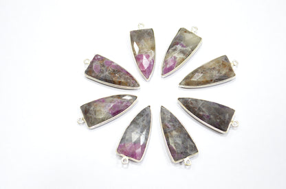 Ruby Rocks Faceted Arrowhead Shape Single Bail Connector , Sold By Piece , 13x32 mm , RB-5864