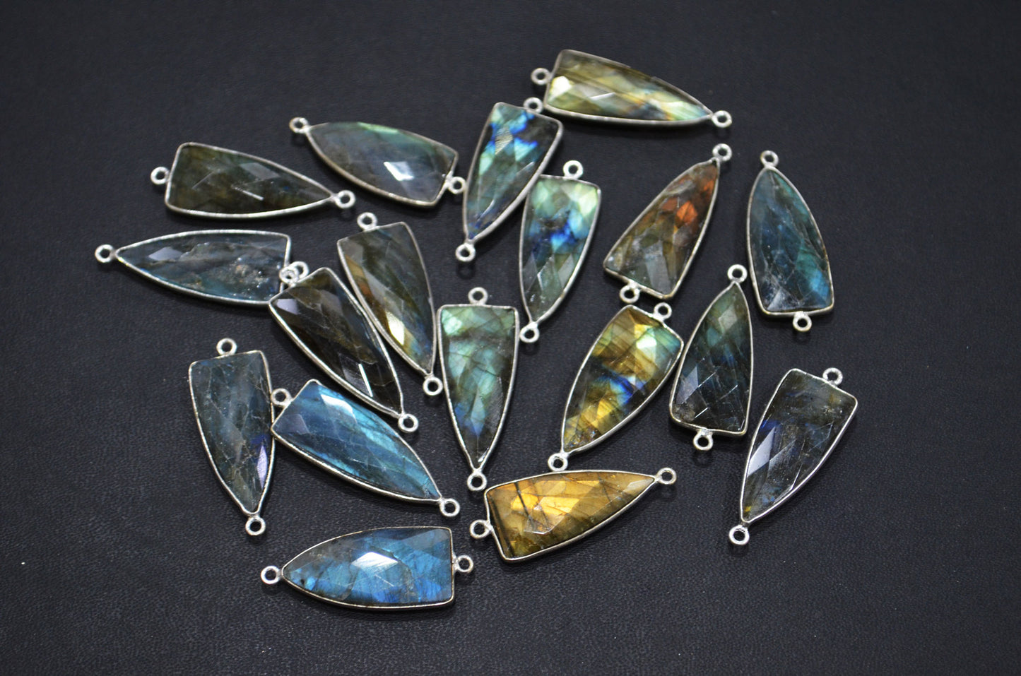 Flashy Labradorite Faceted Arrowhead Shape Double Bail Connector , Sold By Piece , 13x35 mm , RB-5865