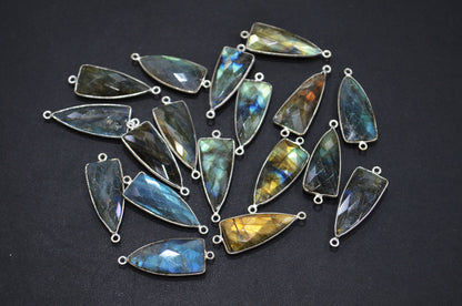 Flashy Labradorite Faceted Arrowhead Shape Double Bail Connector , Sold By Piece , 13x35 mm , RB-5865