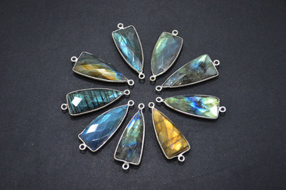 Flashy Labradorite Faceted Arrowhead Shape Double Bail Connector , Sold By Piece , 13x35 mm , RB-5865