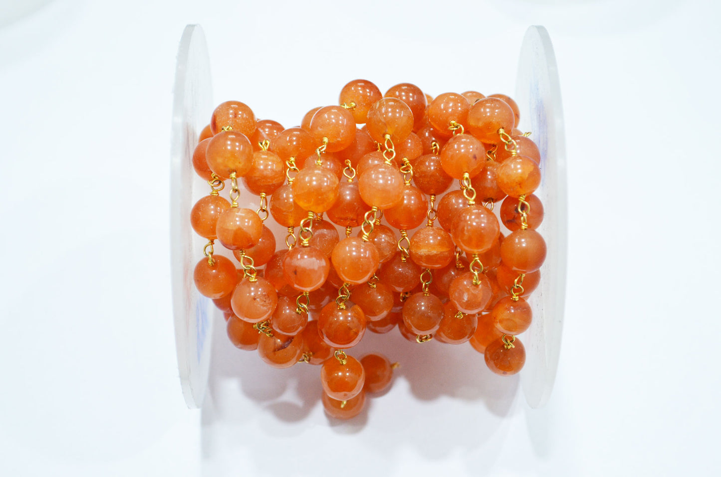 Carnelian Smooth Round Shape Rosary Beaded Chain , 9.50 - 10.50 mm , RB-5868