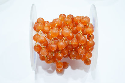 Carnelian Smooth Round Shape Rosary Beaded Chain , 9.50 - 10.50 mm , RB-5868