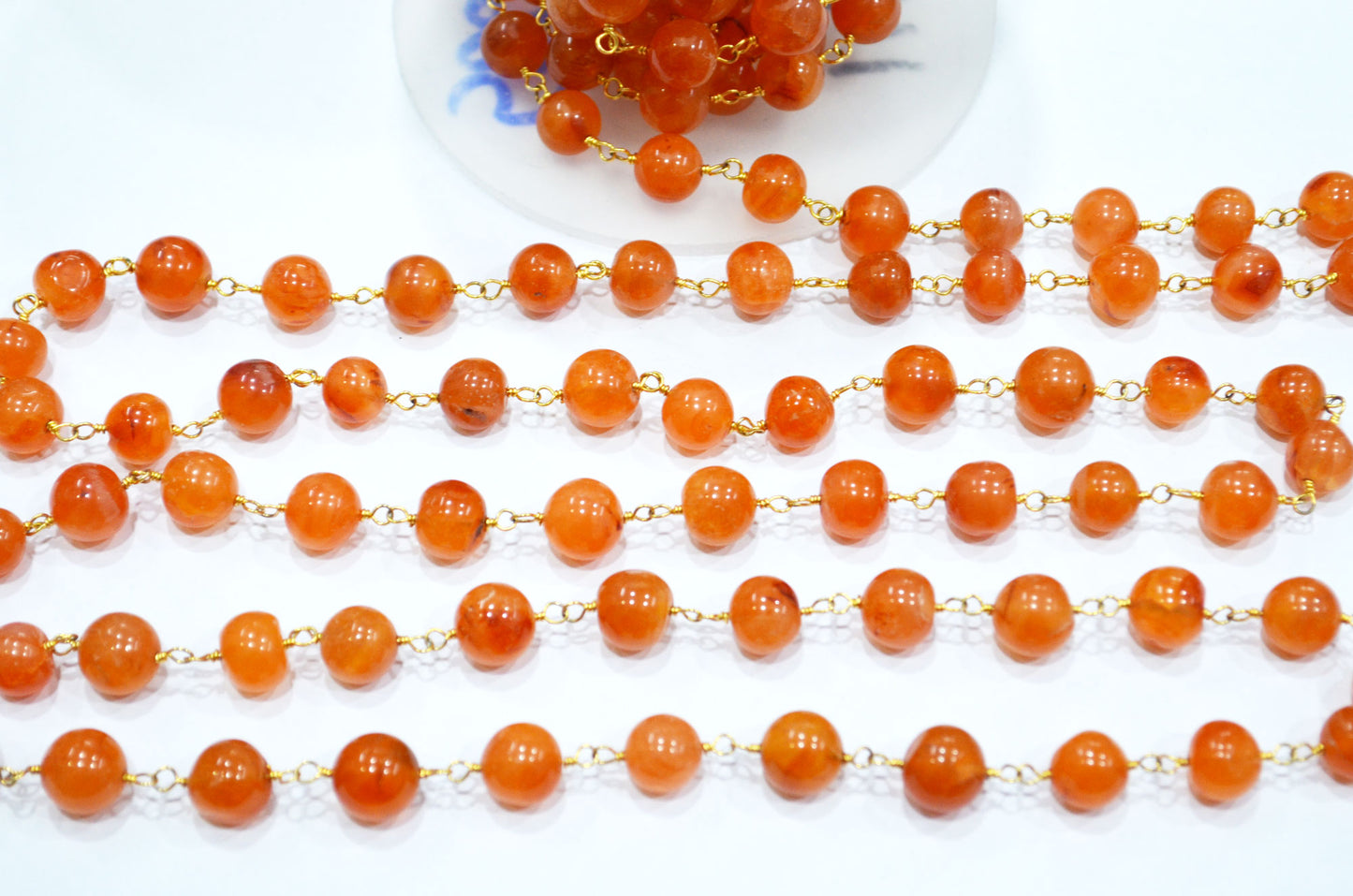 Carnelian Smooth Round Shape Rosary Beaded Chain , 9.50 - 10.50 mm , RB-5868