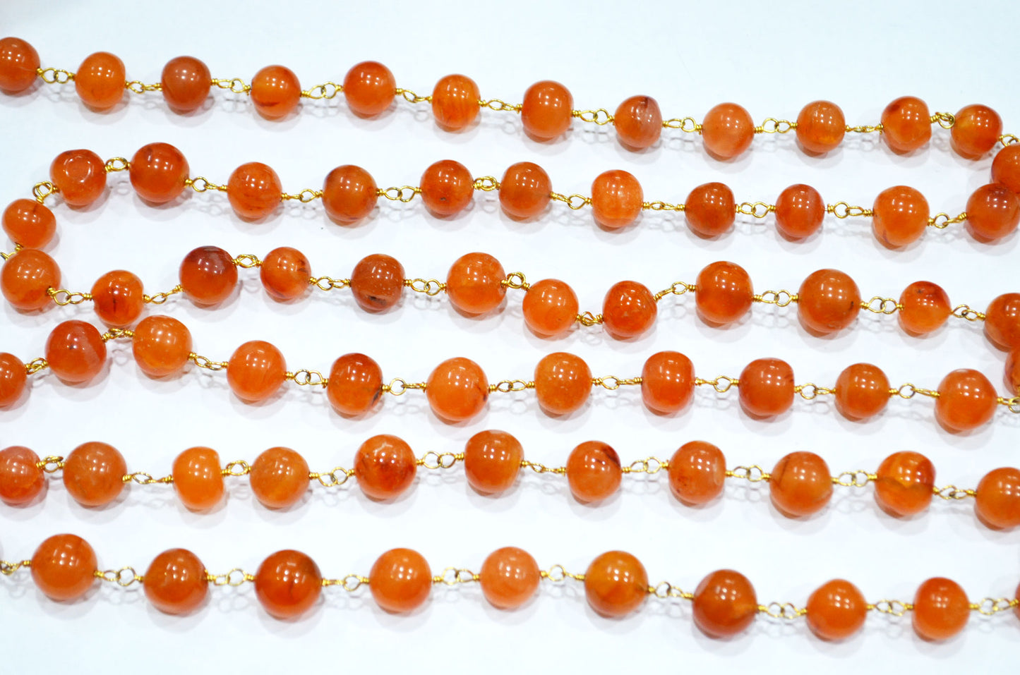 Carnelian Smooth Round Shape Rosary Beaded Chain , 9.50 - 10.50 mm , RB-5868