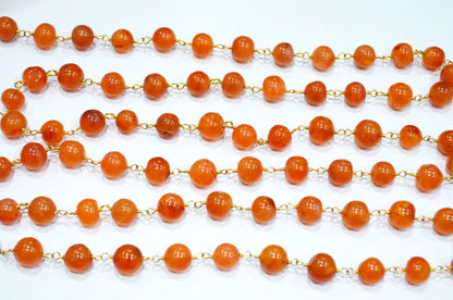 Carnelian Smooth Round Shape Rosary Beaded Chain , 9.50 - 10.50 mm , RB-5868